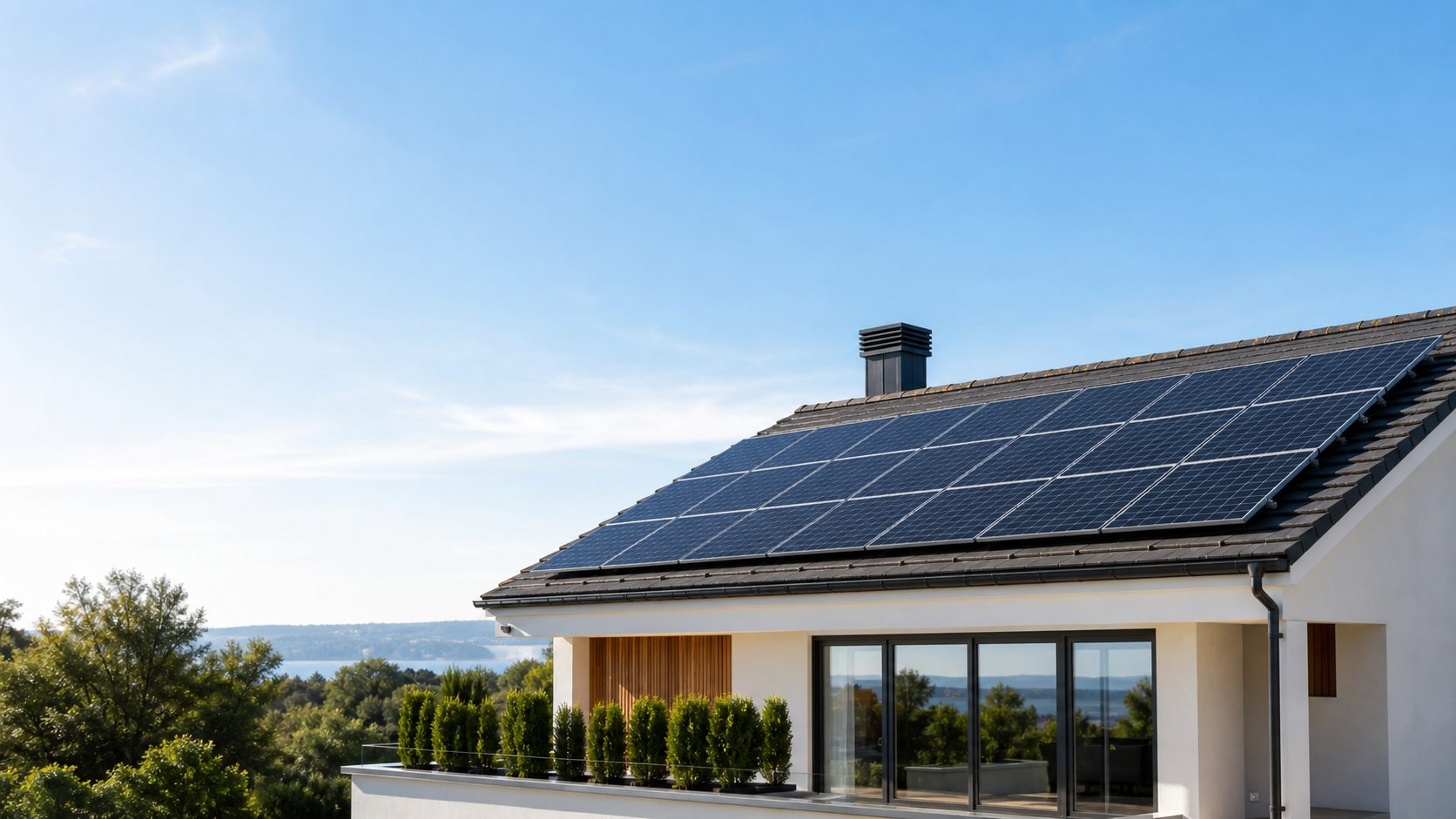Solar panels installed on a clean modern rooftop